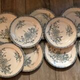 Set of ten vintage Terre de Fer Pervenche pattern plates