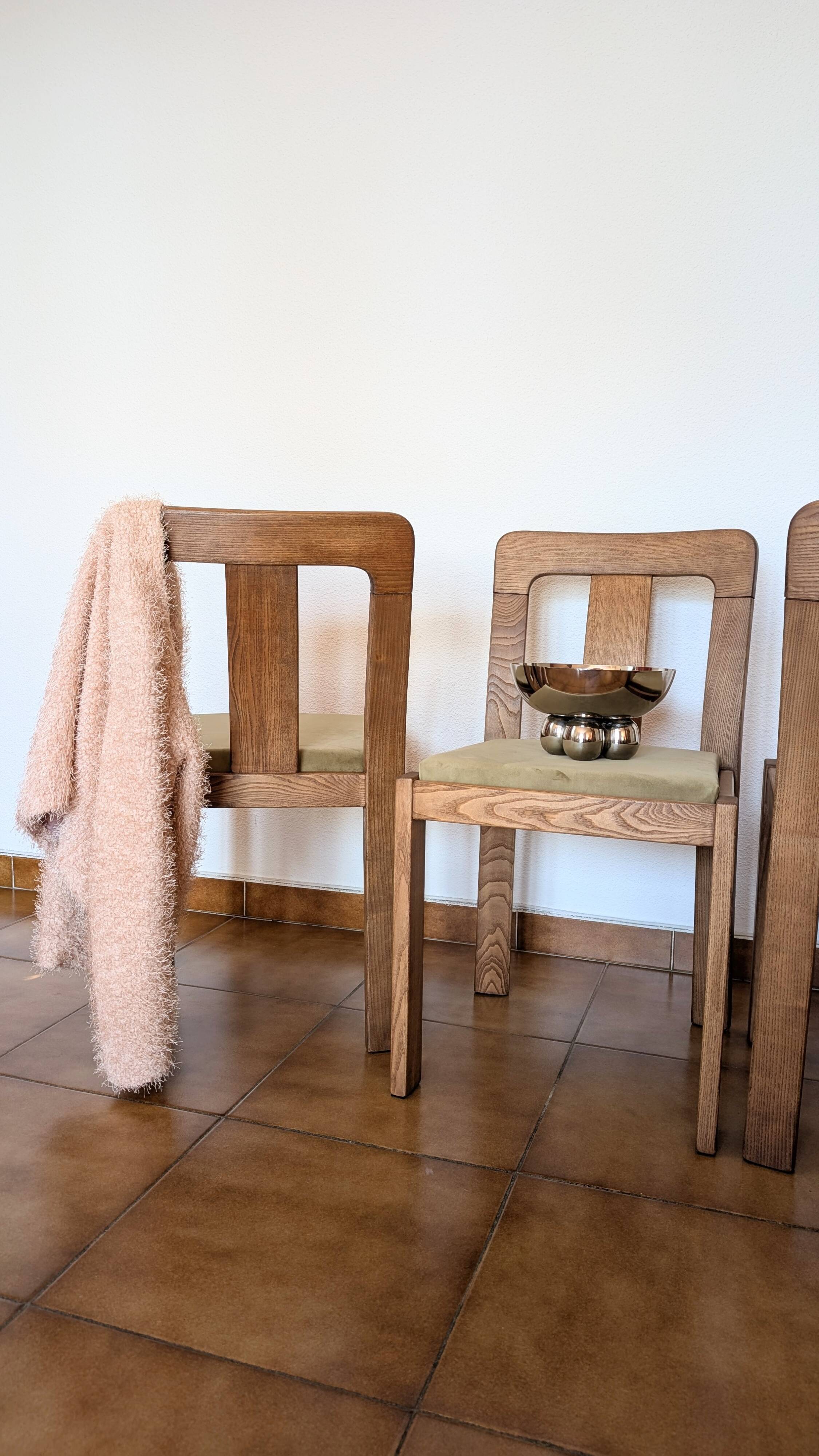 Vintage mahogany chairs – sage green velvet – German design