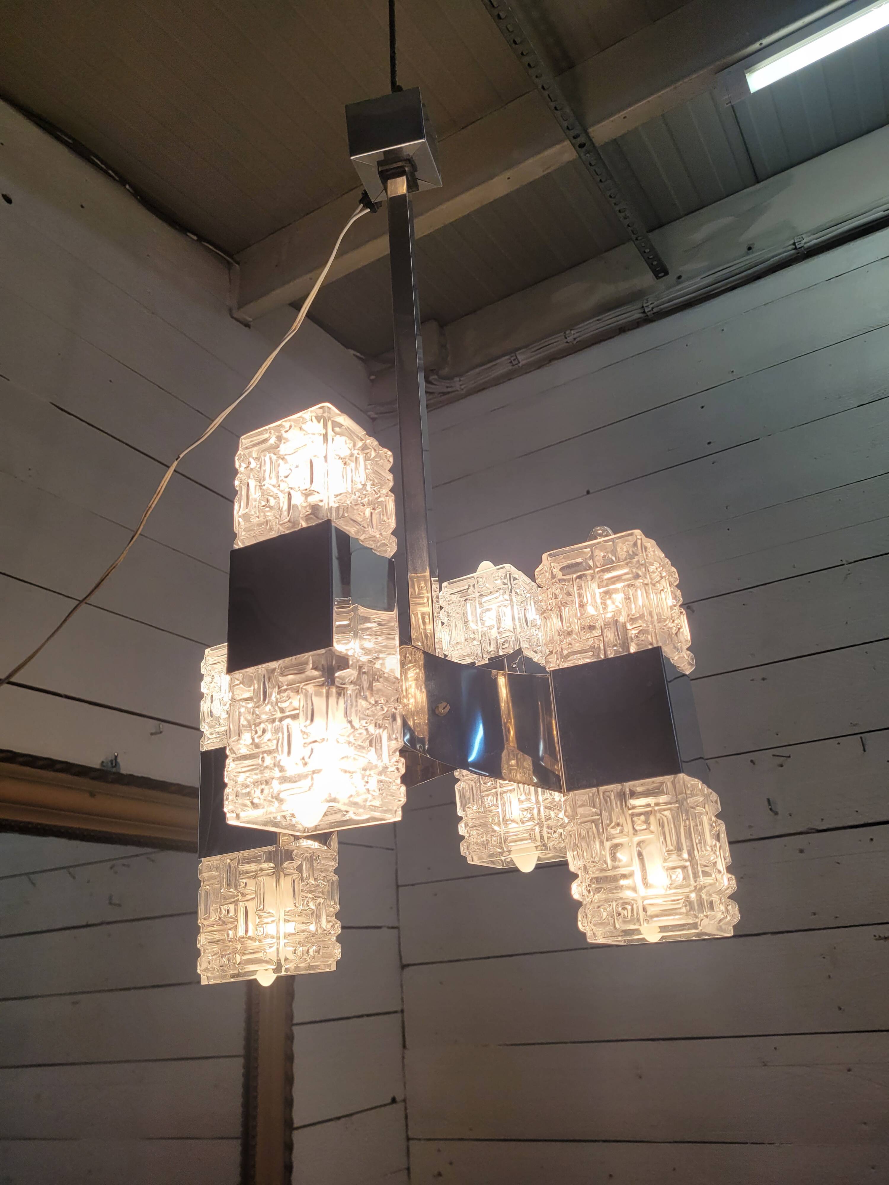 Chrome and glass pendant chandelier by Sciolari, Italy, 1960s