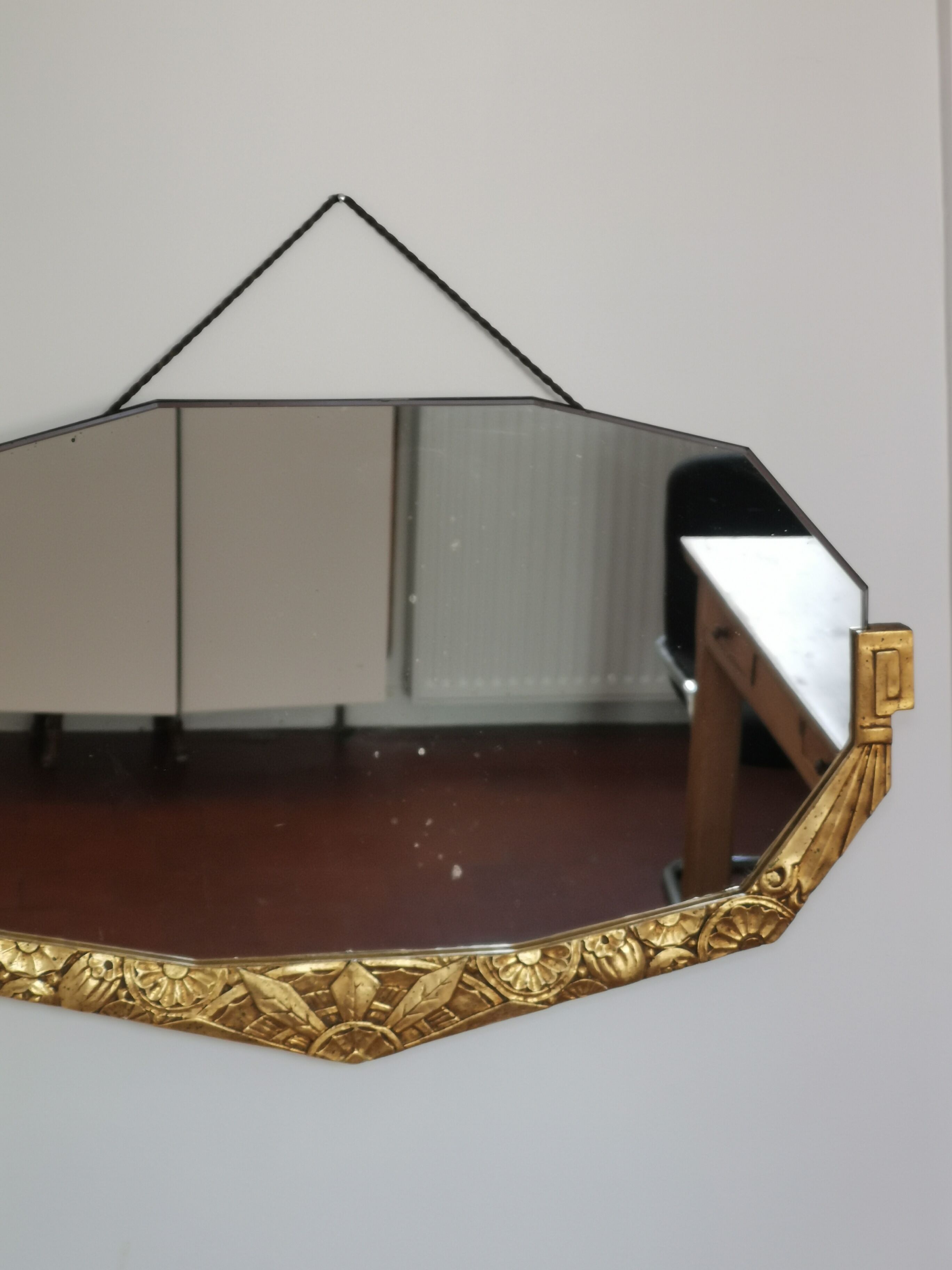 Golden Art Deco beveled mirror 65x38cm