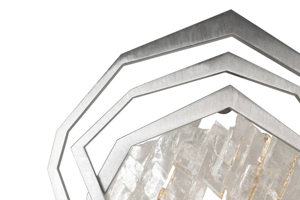 Pair of brushed metal and rock crystal wall lights. Contemporary.