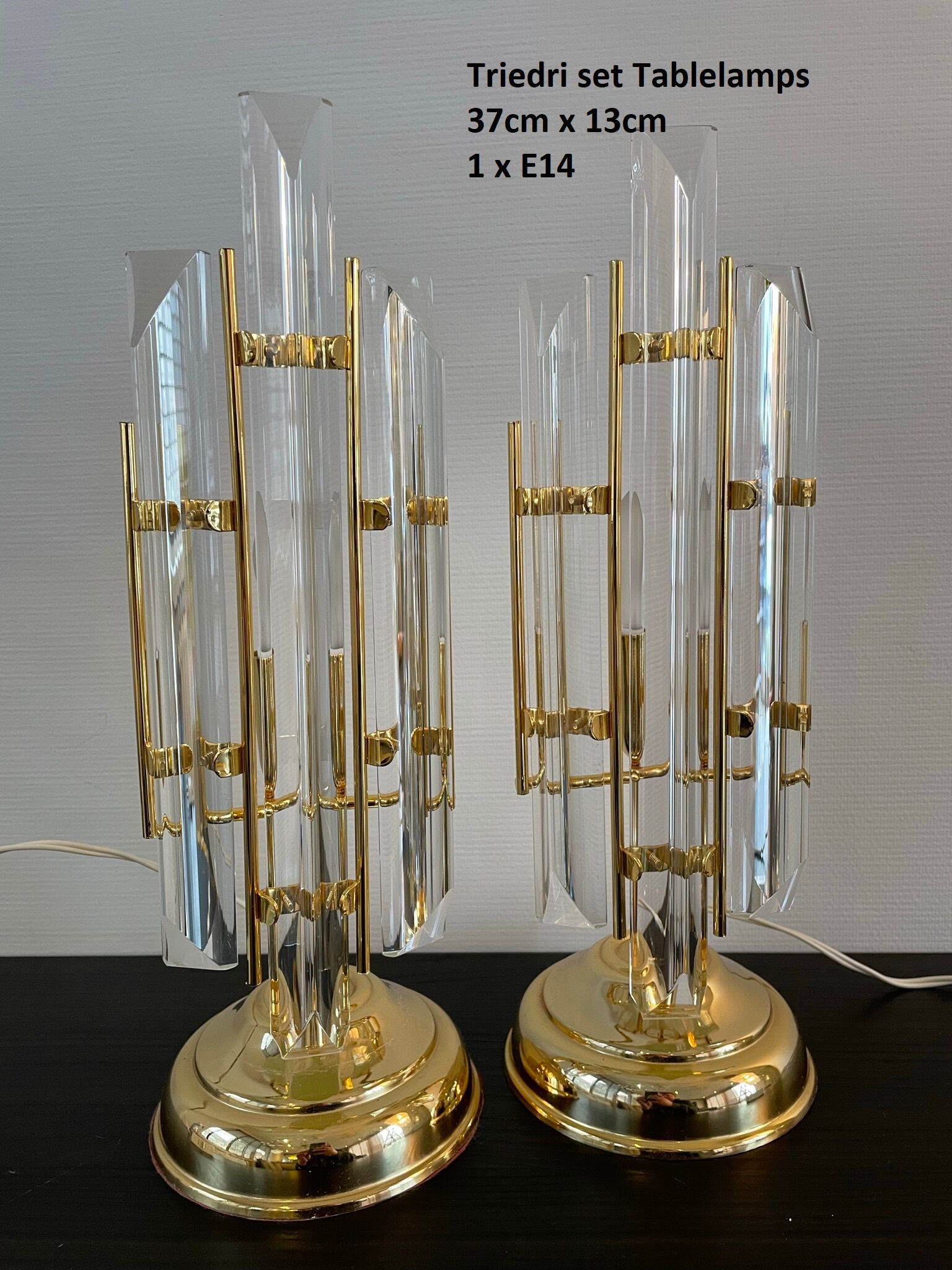 Paire de lampes de table triedri par Venini, années 1970