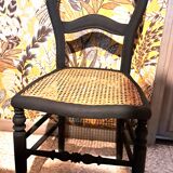 Paire de 2 chaises assise cannage en bois coloris noir 1940