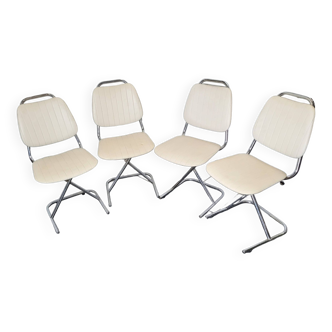 4 chaises pied chromé dessus en Skaï des années 60/70