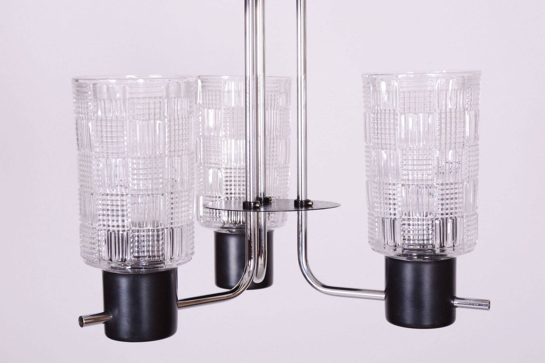 Mid-Century Chandelier in Chromed Steel and Glass by Drukov, Czech, 1970s