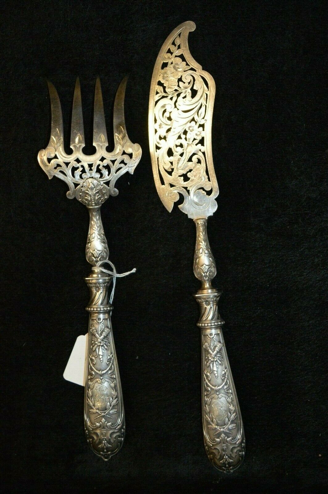 Solid silver fish cutlery pair