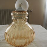 Striated pear-shaped pendant light, in smoked glass