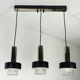 Mid century modern 3-light pendant lamp glass and chrome and black metal 1960s