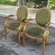 Set of 8 Louis XVI medallion chairs and armchairs in green velvet, 1950.