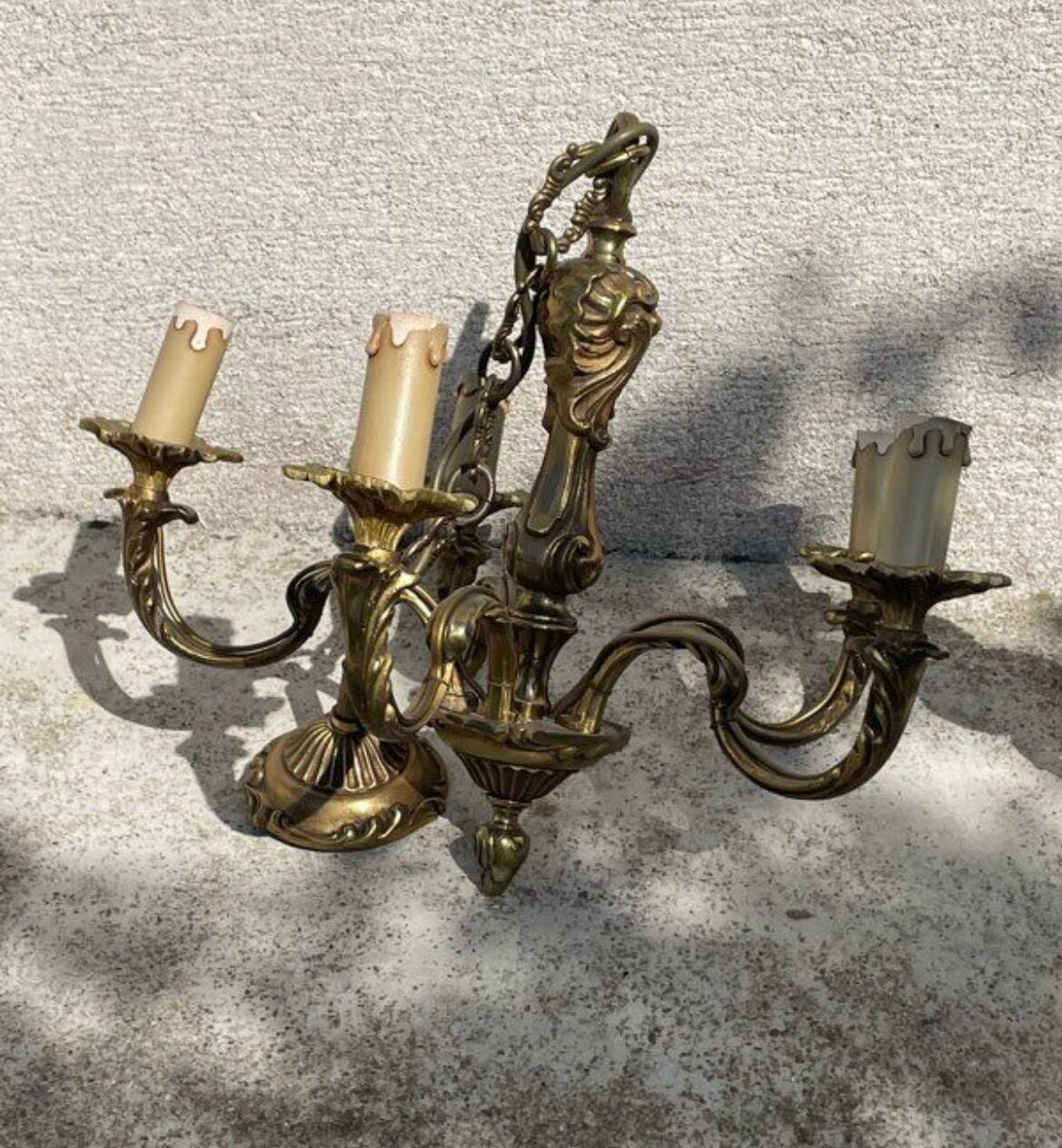 Louis XV brass chandelier with 5 bulbs