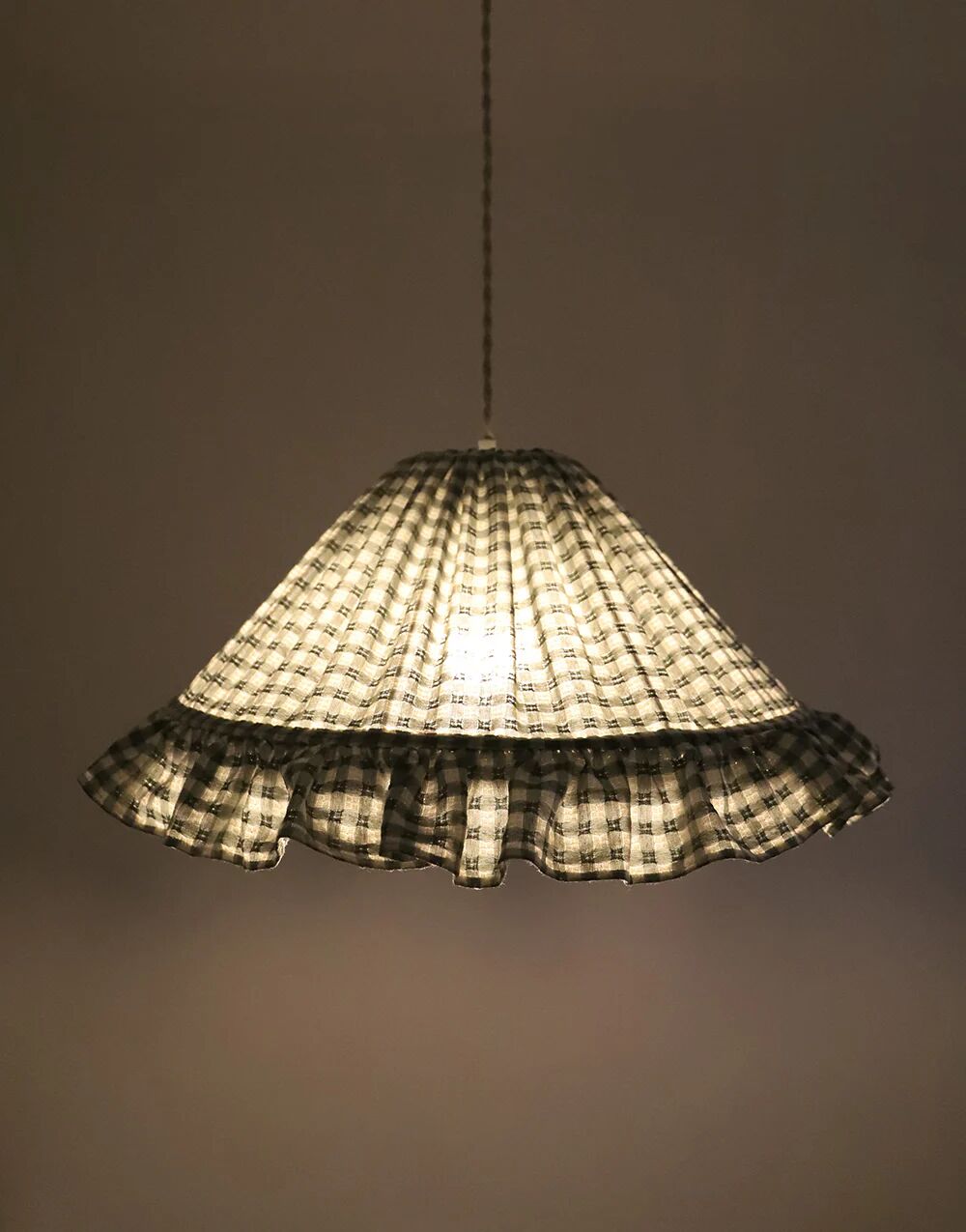 Emilia "small green squares" conical textile suspension with flounce