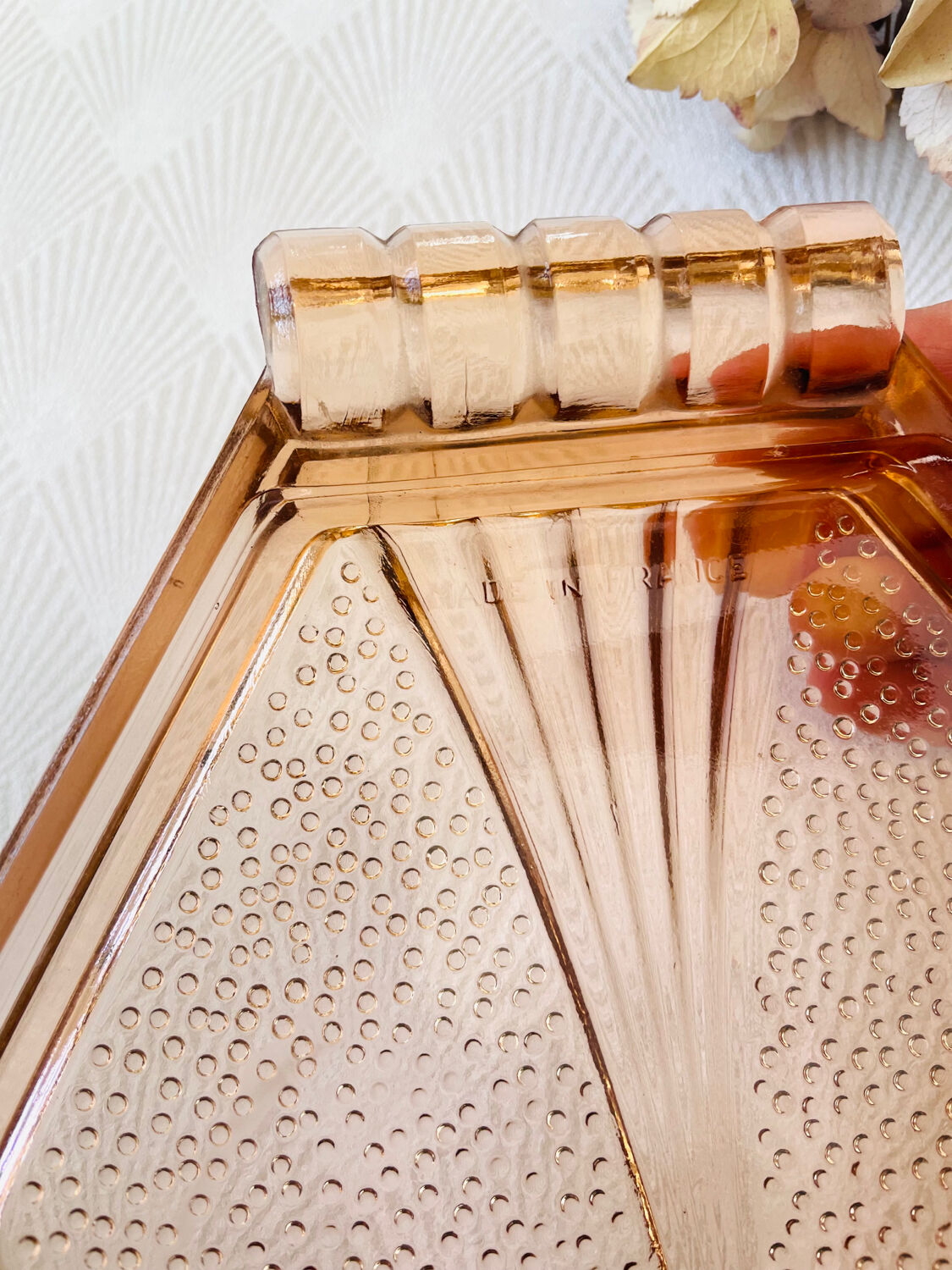 Plateau verre rose art deco