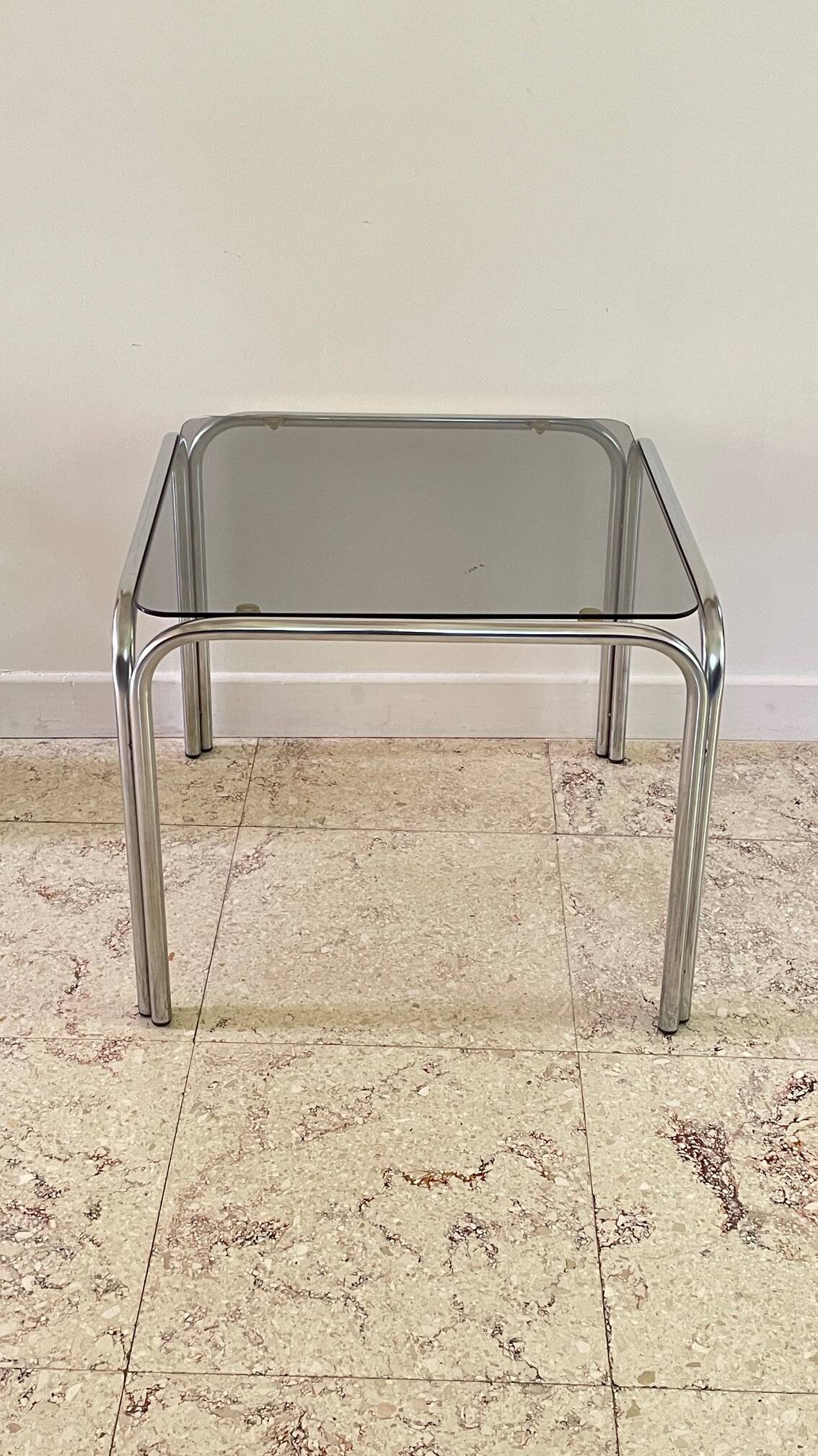 1970s coffee table glass and chrome steel