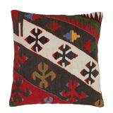 A Pair of Atique Turkish Flatweabe Kilim Cushion Cover, Geometric Pillow