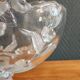 Vintage Frosted Glass Footed Bowl – Relief Decor of Pink Flowers