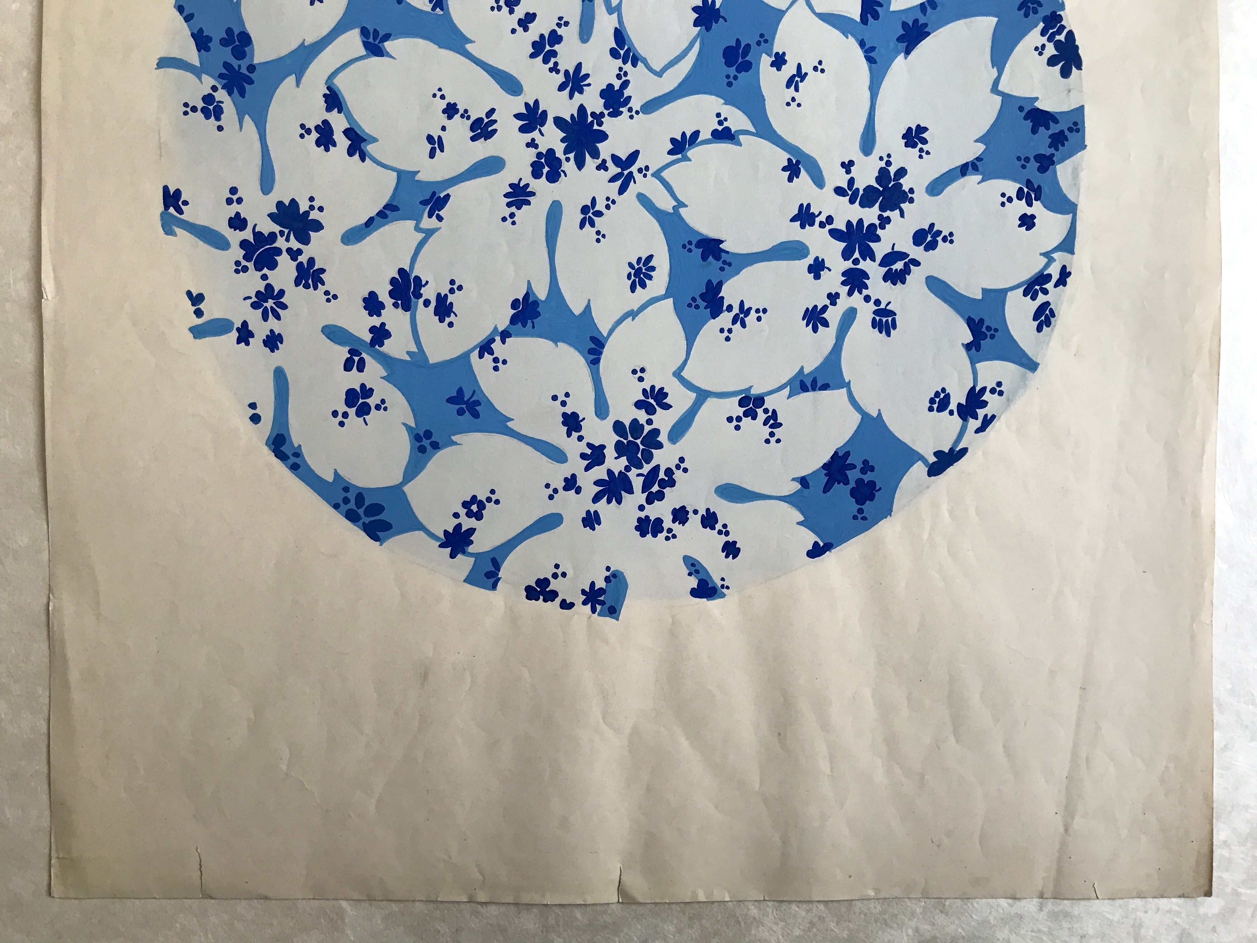 Original gouache on paper by Editions JEHLEM, floral decoration (rosette), twentieth century, Paris