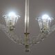 Elegant 2 cup Barovier Art Deco chandelier, Murano glass, brass structure 1940s