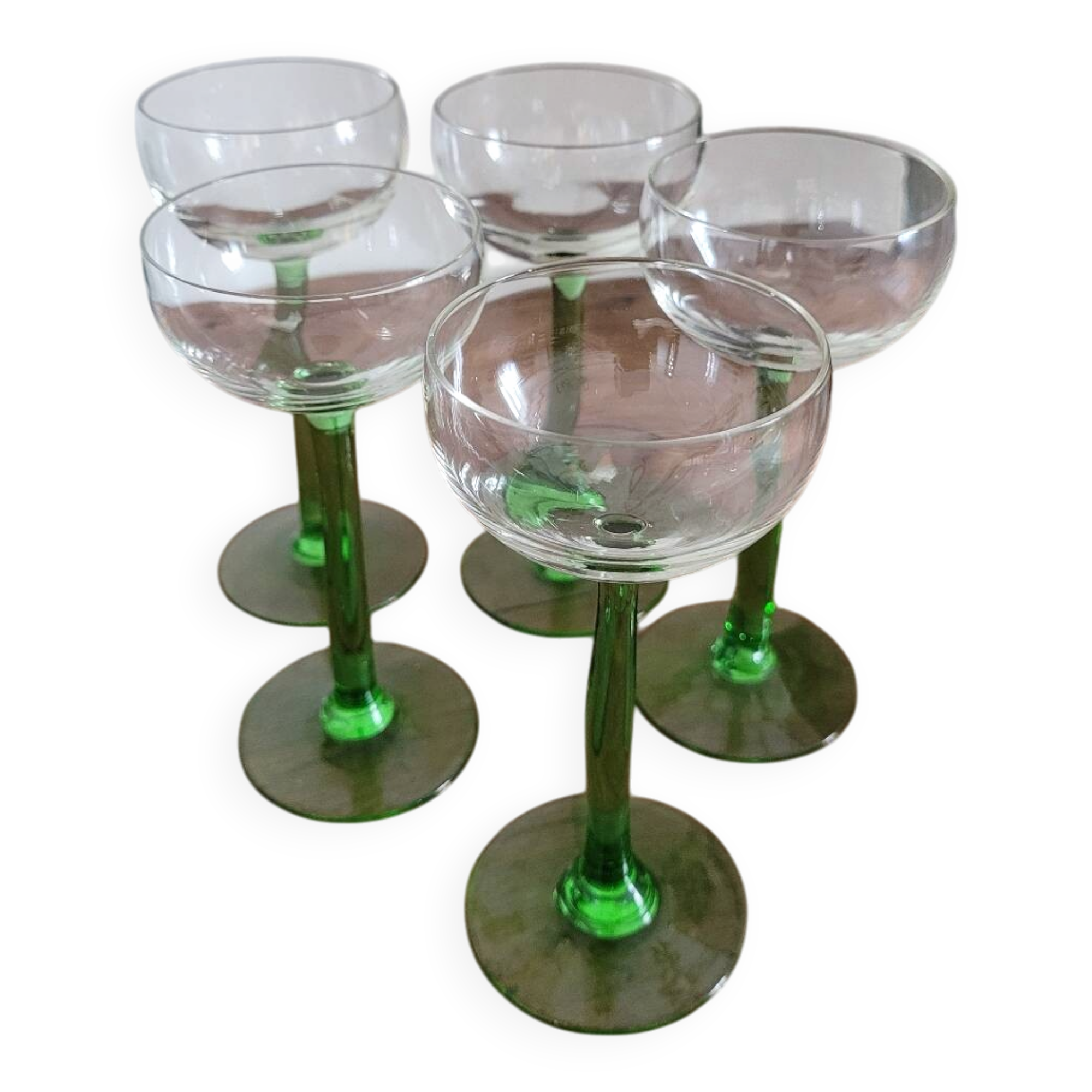 Set of 5 stemmed white wine glasses from Alsace