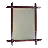 Vintage mirror with a bamboo effect in burgundy, chic exotic style - 79 x 64 cm