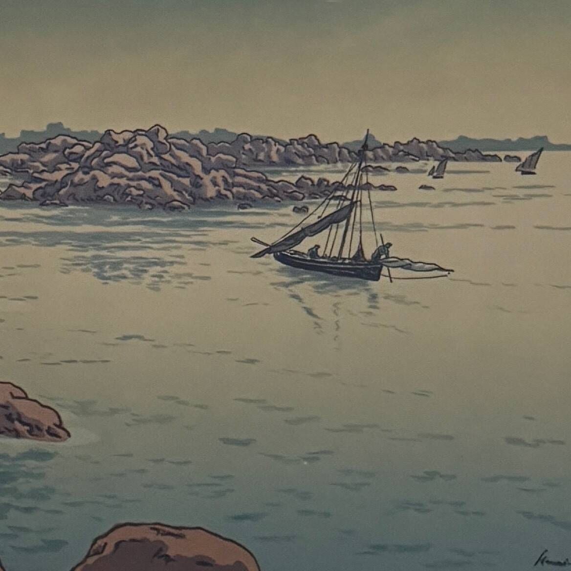 Lithographie par Henri Rivière Entrée du port à Ploumanac'h