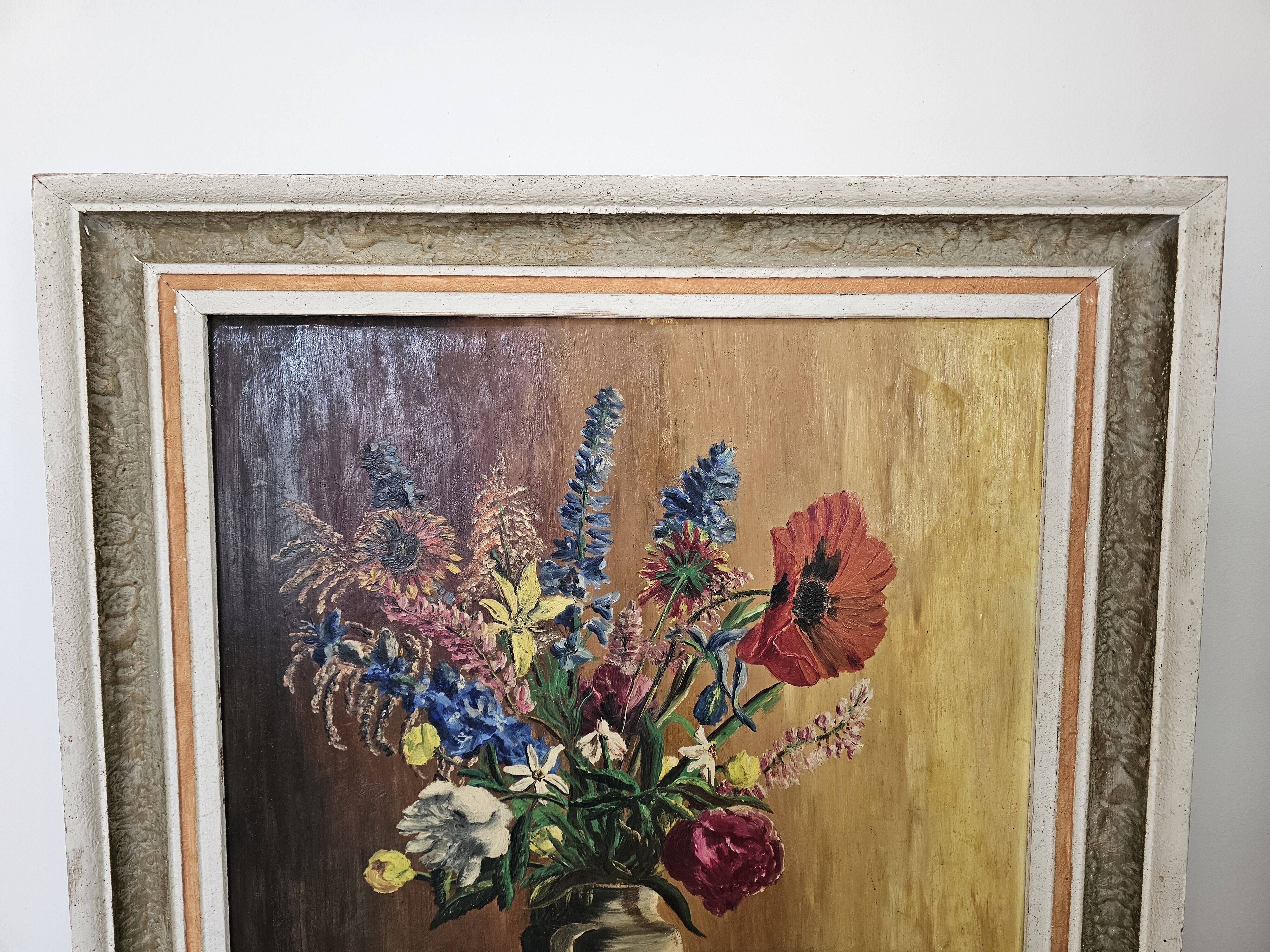 Oil on Isorel - Flower Bouquet / Chess Set - Michel Lamotte
