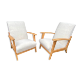Paire de fauteuils vintage en bouclette beige, 1950