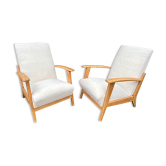 Pair of vintage armchairs in beige buckle, 1950