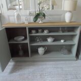 Furniture, vintage bookcase re-enchanted in verdigris, wooden top.