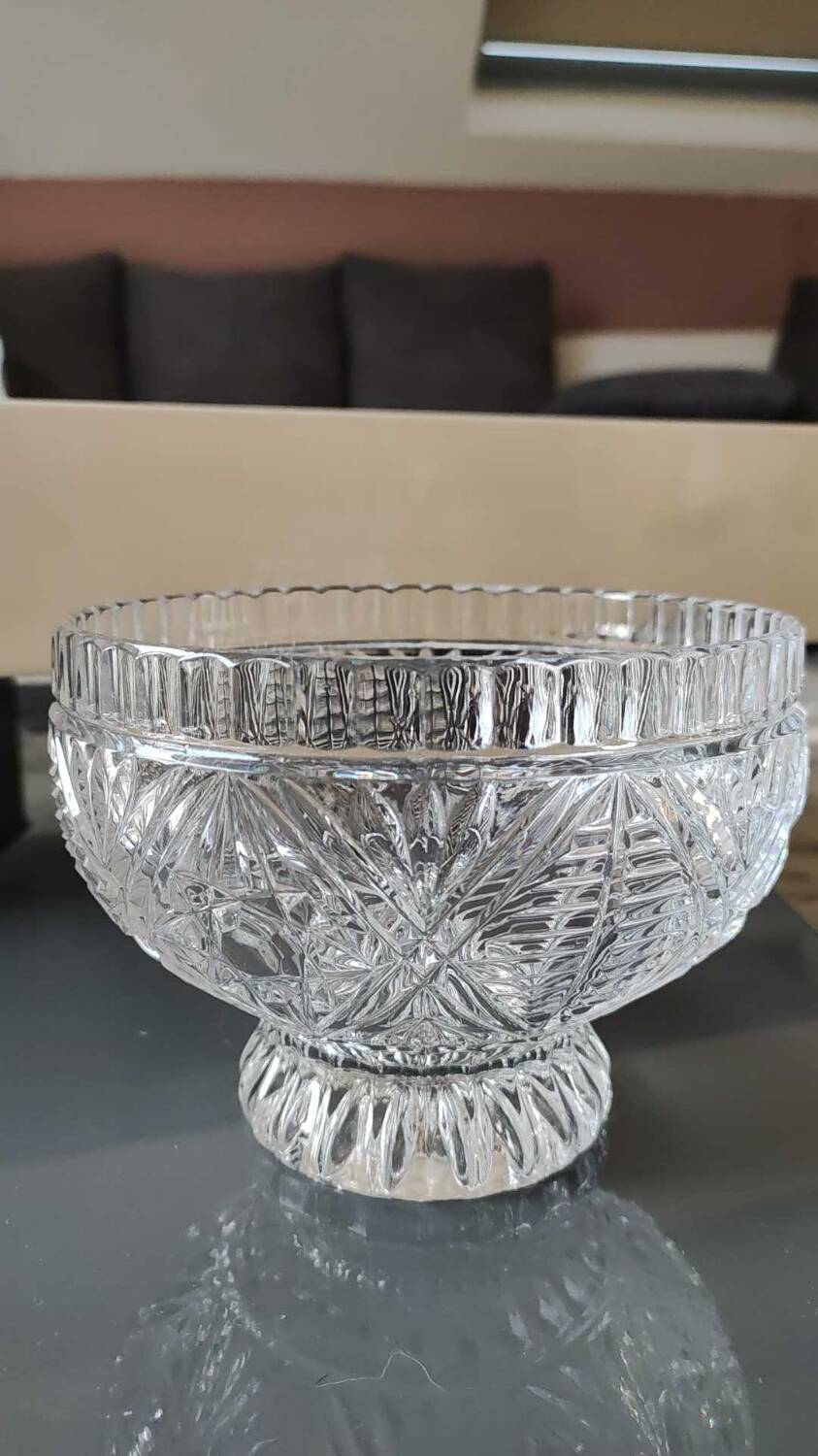 Molded crystal candy cup/dish/boho chic. art deco. starry/cross/leafy patterns, petals