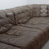 De Sede DS11 Patched Brown Leather Modular Sofa 6 Elements. Germany, 1970s