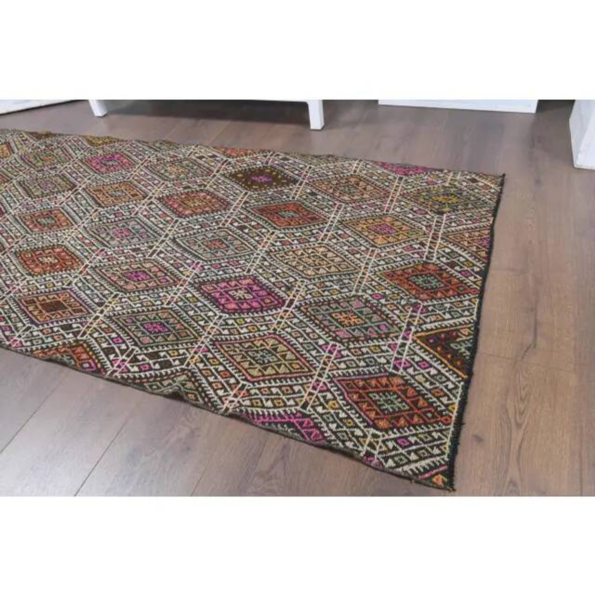 Vintage Turkish Oushak Handmade Wool Cotton Beige Kilim Runner Rug 91x224