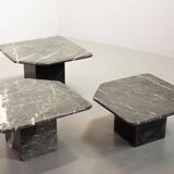 Italian Trio of Black Carrara Marble Side Tables with Oblique Angle, 1970s.