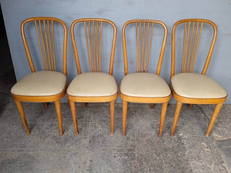 4 designer chairs in bent beech ep 1950 Italy