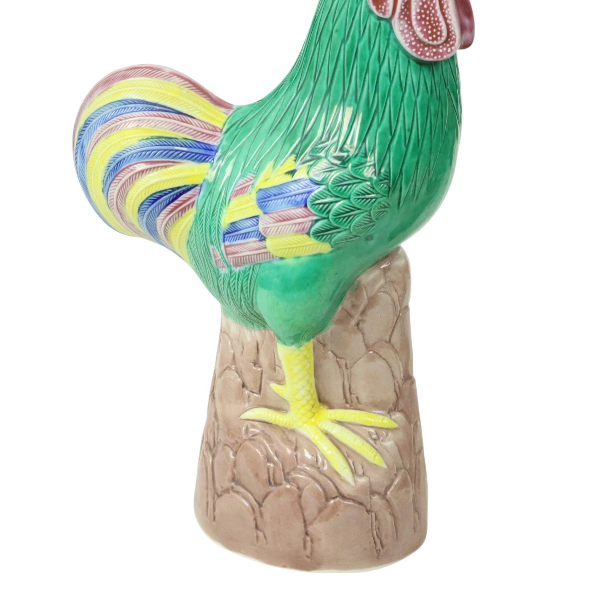 Pair of Glazed Polychrome Roosters Chinese Porcelain 34cm