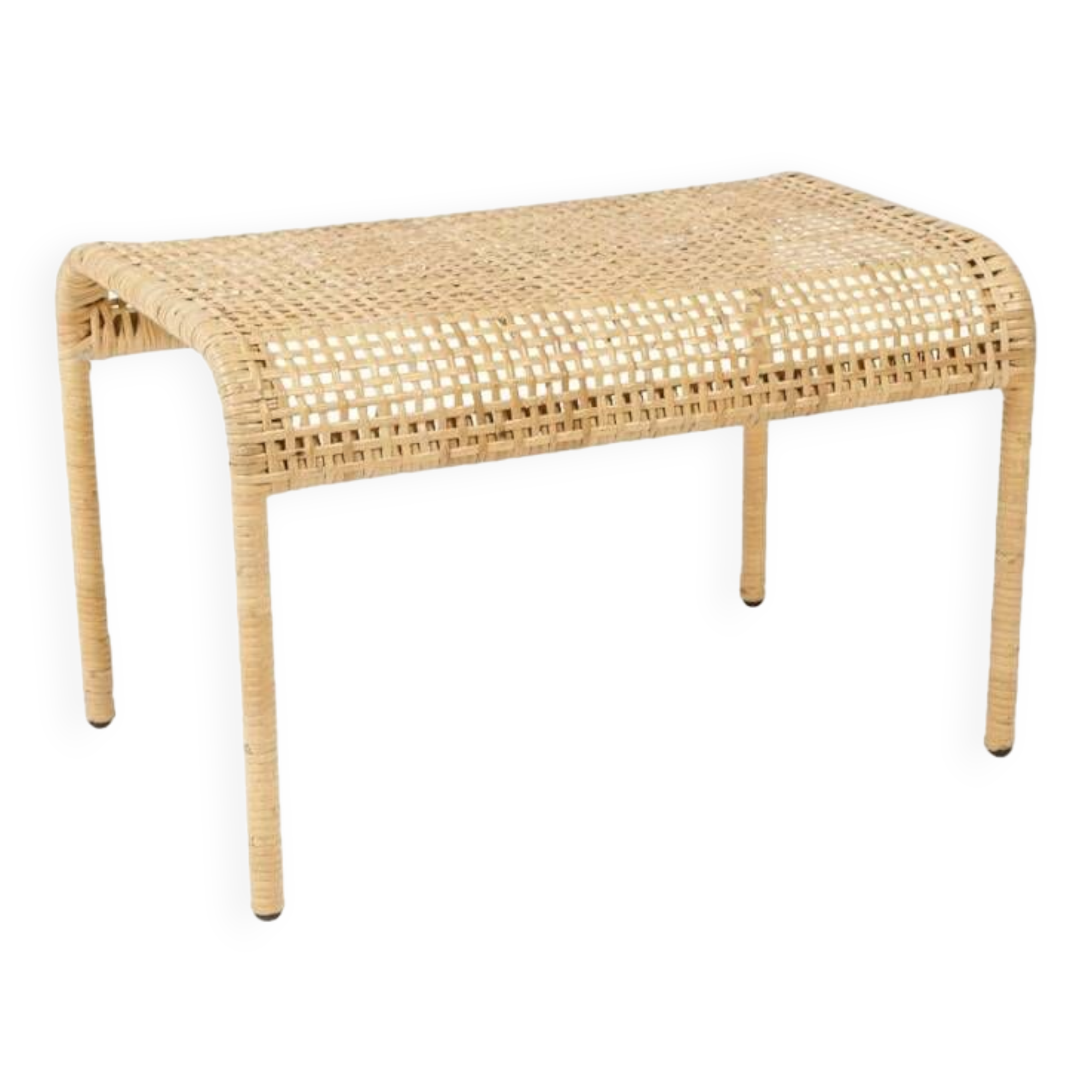 Metal and woven rattan bench