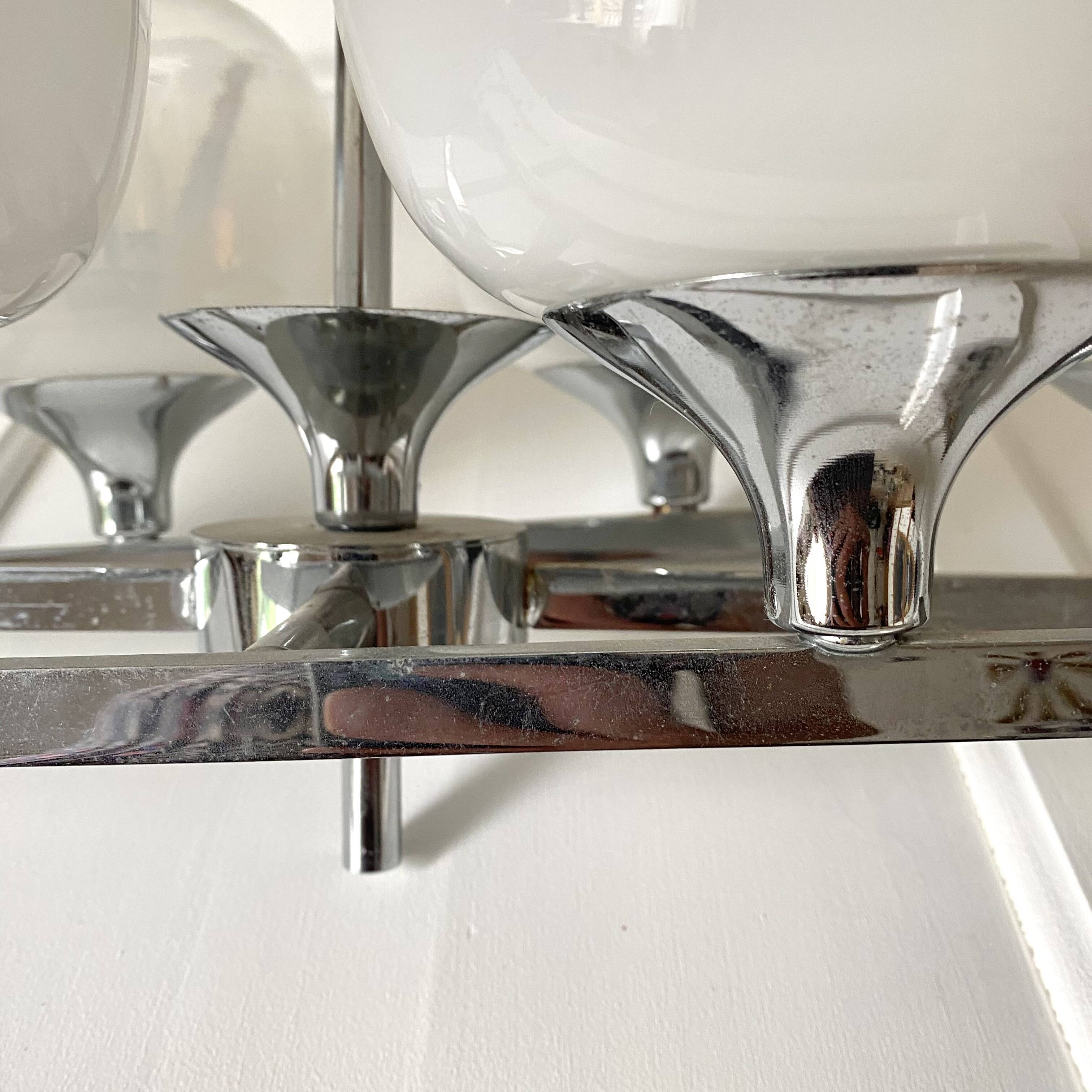 Space Age chandelier, Italian design, chrome and glass