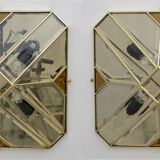 Mid-Century Modern Italian Brass and Frosted Glass Ceiling Lights, '70