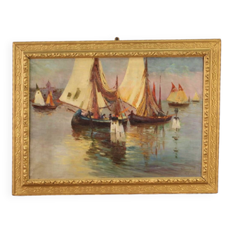 Italian Seascape Painting Signed And Dated 1926