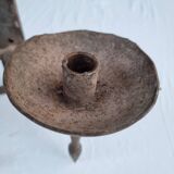 Pair of antique 15th century medieval castle wrought iron candlesticks