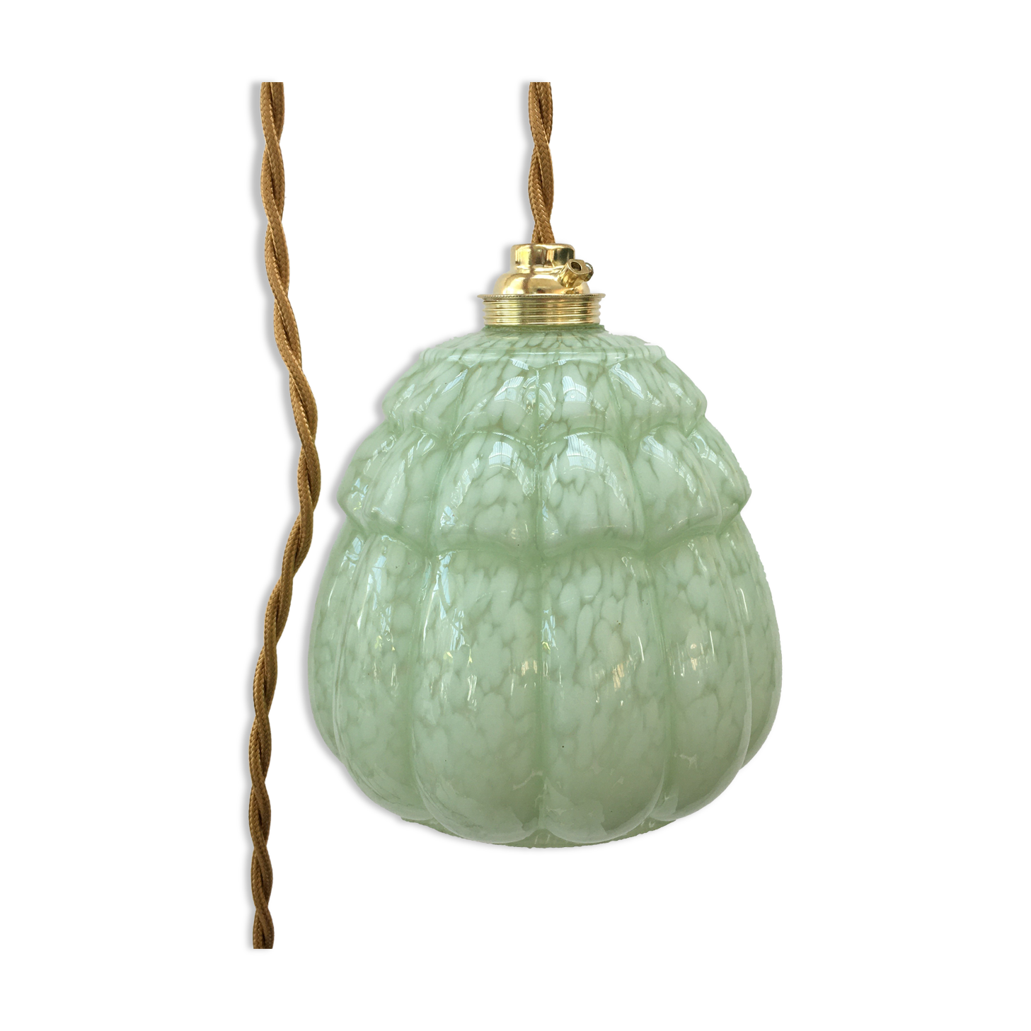 Art deco walking lamp in green clichy glass