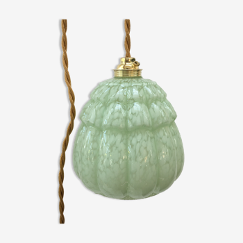 Art deco walking lamp in green clichy glass