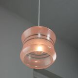 Vintage Italian Chrome and Pink Glass Pendant Lamp