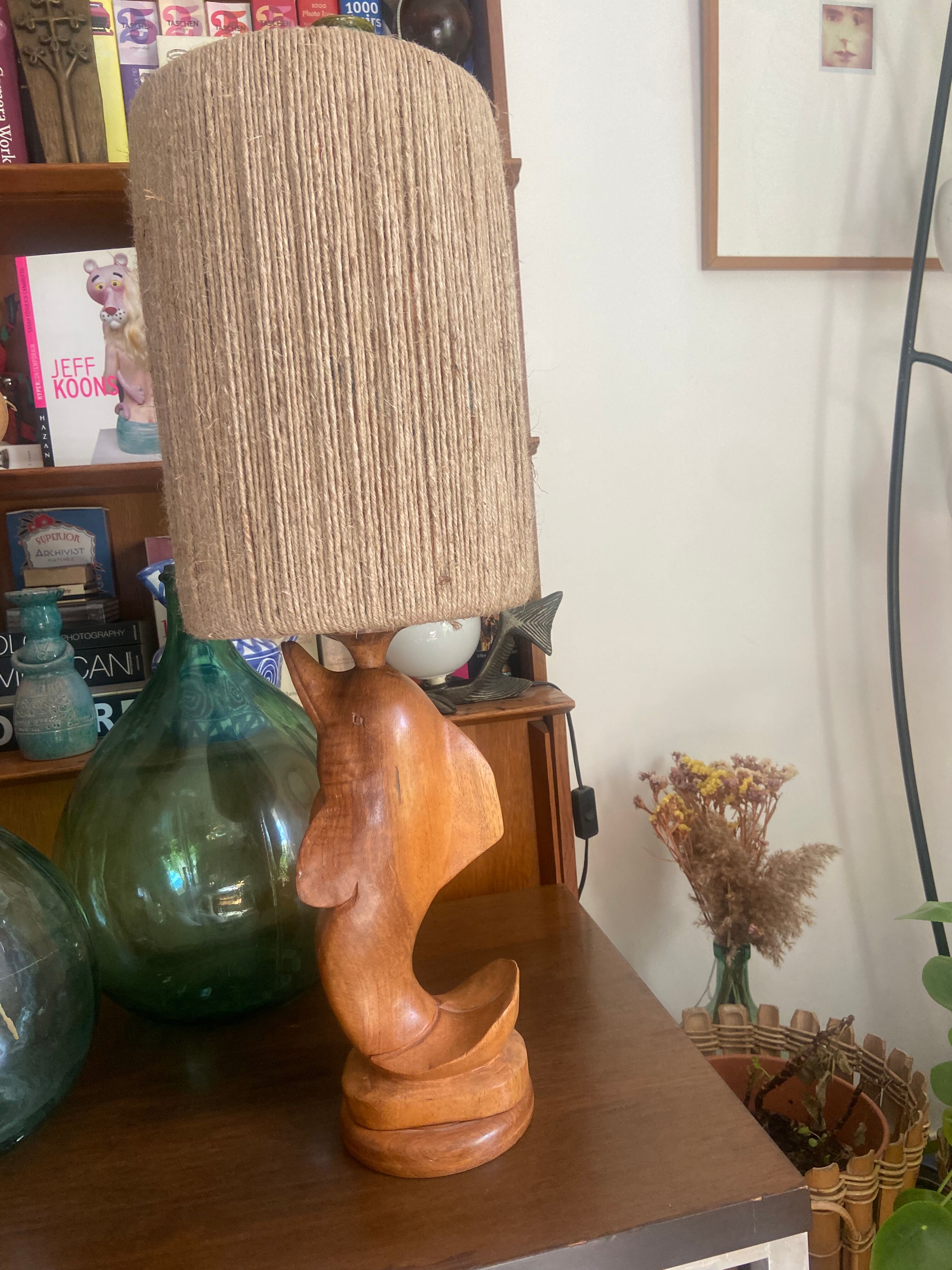 Wooden dolphin lamp 70s