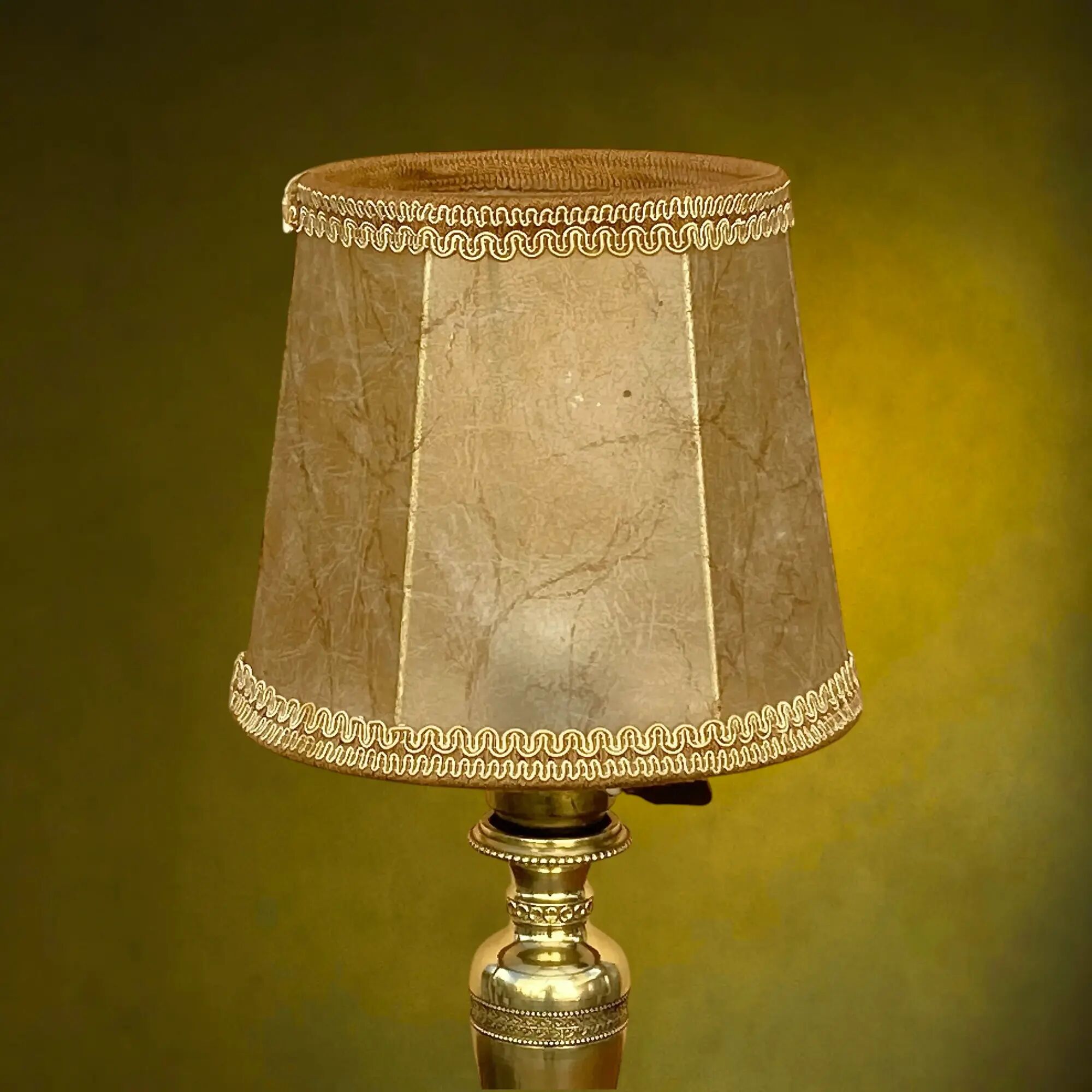 Solid brass table lamp with parchment effect shade – 1950s-60s