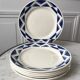 Set of 6 flat plates Badonviller model Courtilles royal blue art deco 30s