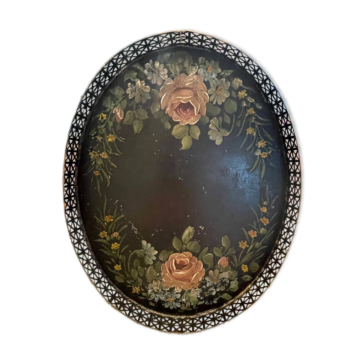 Oval painted tin tray Napoleon III