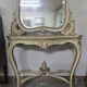 Console + grand miroir de style Louis XV en bois laqué et doré