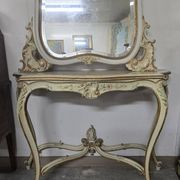 Console + grand miroir de style Louis XV en bois laqué et doré