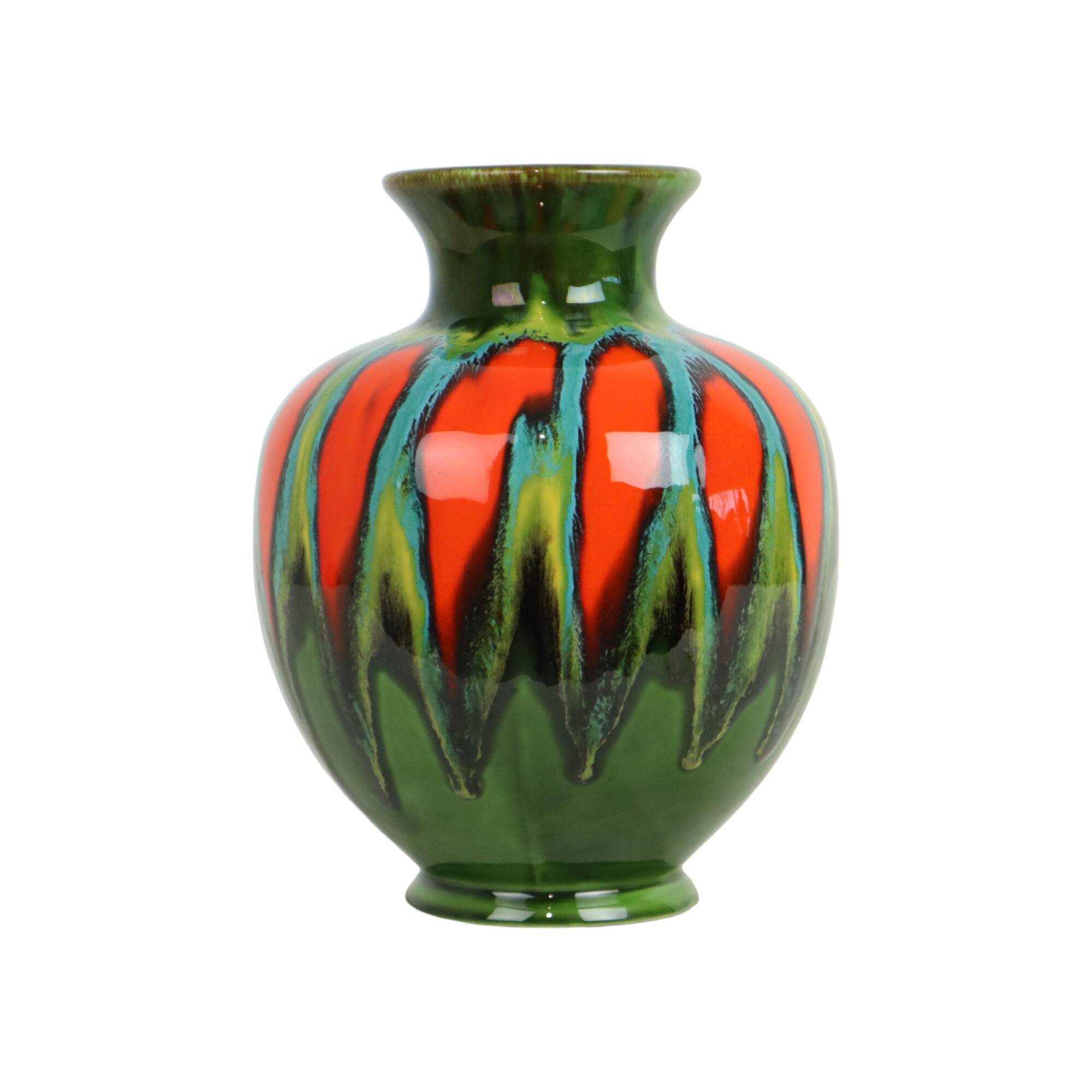 Hubert Bequet Vase Orange Green Turquoise Ceramic Sixties