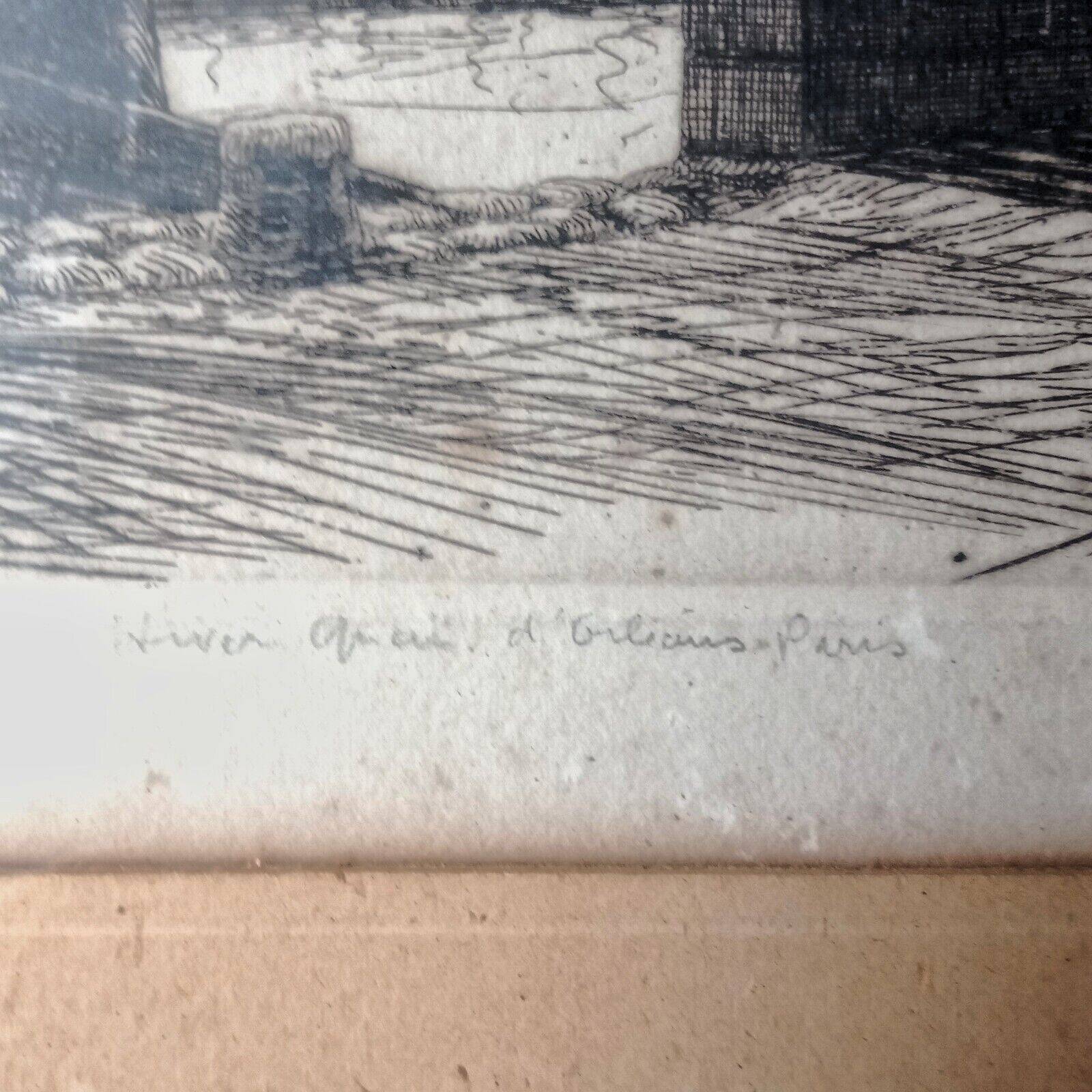 Paris Quai d'Orléans Etching Signed Jean Jules Dufour 1889 1973